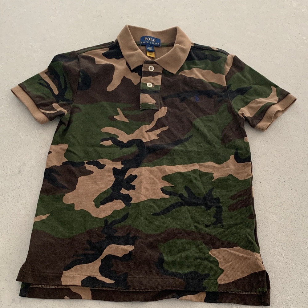Polo by Ralph Lauren Tan and Green Collar Shirt